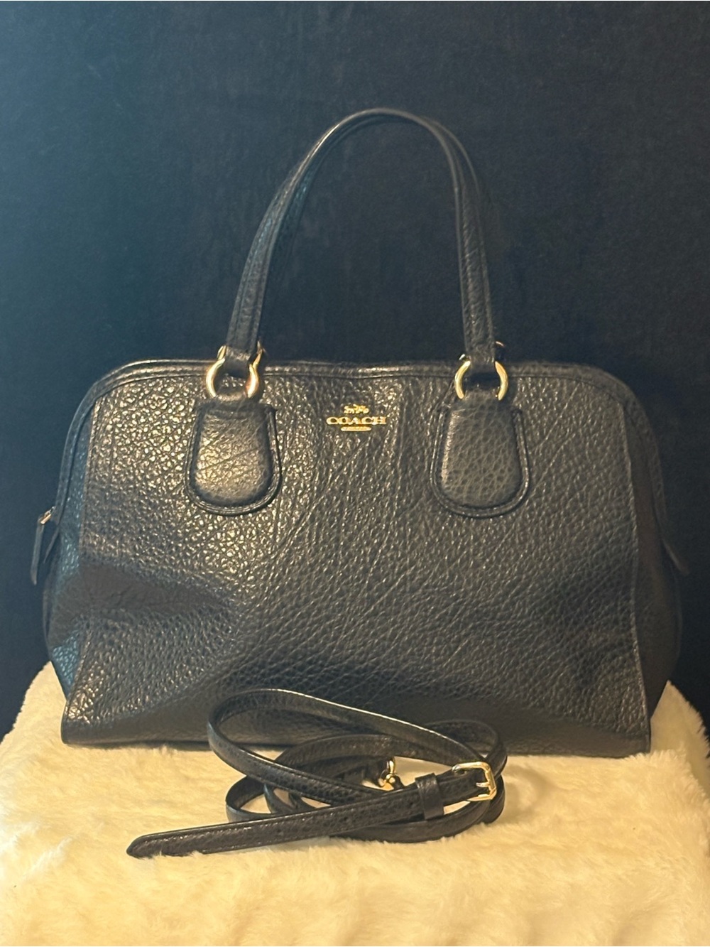 Coach Black Pebbled Leather Satchel with Detachable Strap